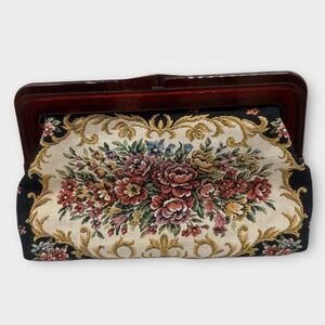 Modern Black Rose Tapestry Clutch Bag Embroidered Front Black Back Cottagecore